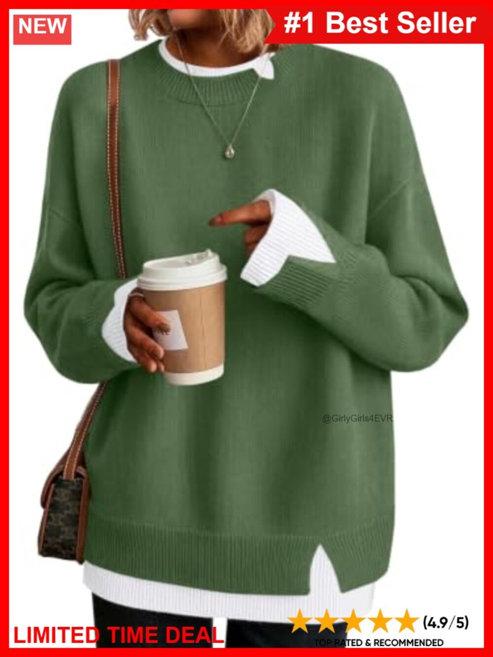 Womens Oversized Layered Look Knit Pullover Sweater Loose Fit